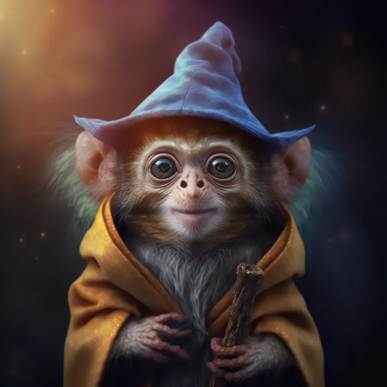 a monkey with a hat and coat on. primate, organism, toy, fawn, terrestrial animal, snout, close-up, whiskers, fur, wildlife