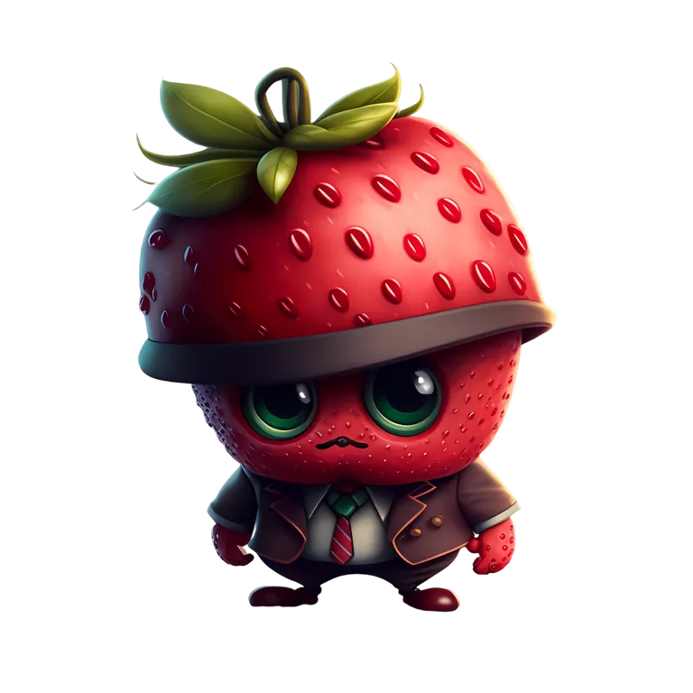 a red strawberry with a green leaf on top of it. liquid, plant, rectangle, fruit, toy, font, pattern, natural foods, serveware, strawberry