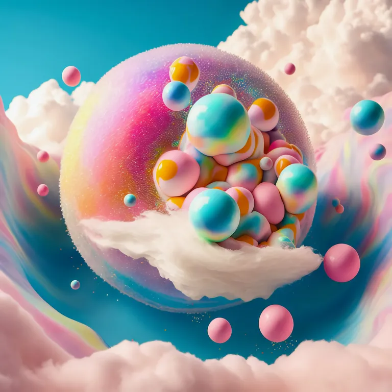 a bubble filled with bubbles floating in the sky. food, ingredient, cuisine, pink, aqua, baked goods, cake decorating supply, cream, recipe, sweetness