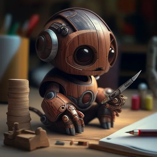 the smartest ai wooden toy in the world,, highly detailed, sharp focus, ultra realistic digital concept art by Artgerm and Greg Rutkowski and WLOP