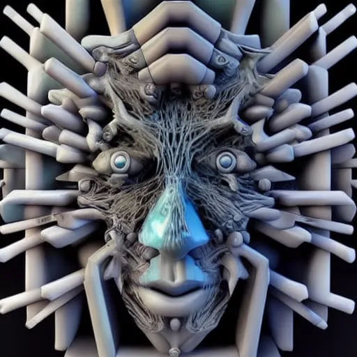 a computer generated image of a person's face. sculpture, font, art, line, symmetry, electric blue, pattern, wood, illustration, circle