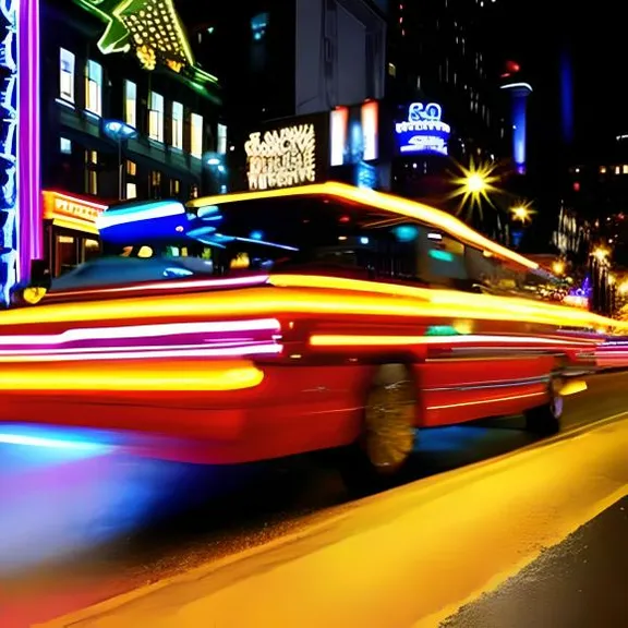 a car driving down a city street at night. tire, land vehicle, vehicle, automotive lighting, wheel, car, motor vehicle, building, automotive design, mode of transport