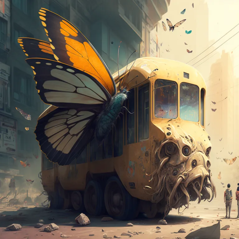 pollinator, bus, a shadow, in the style of anime