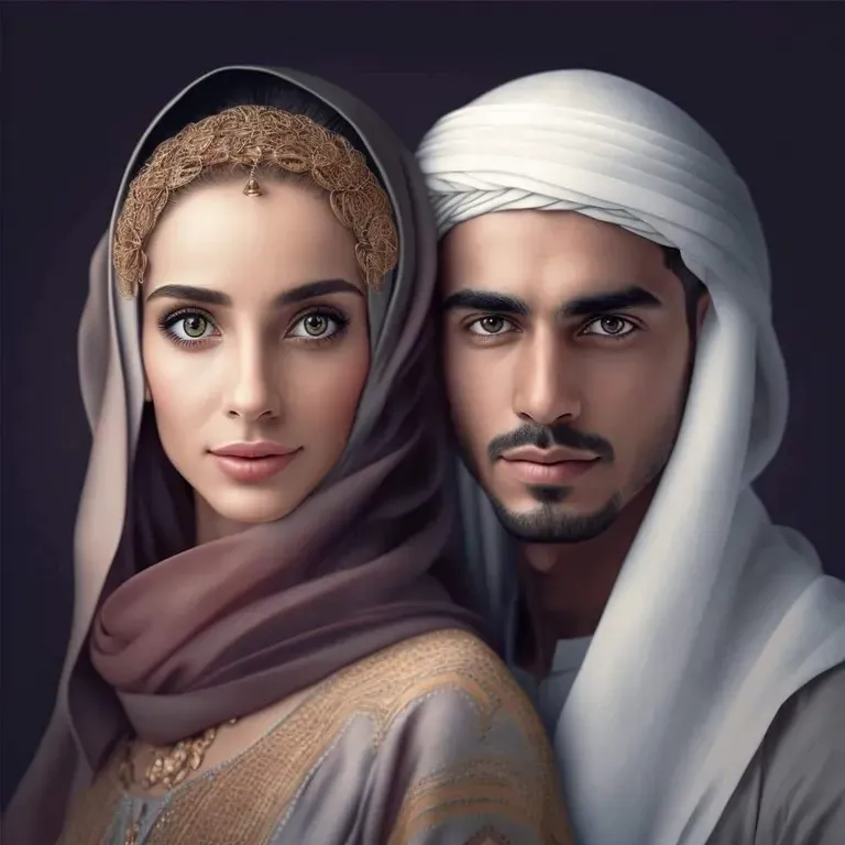 a painting of a man and a woman. lip, hairstyle, eyebrow, eye, eyelash, flash photography, gesture, headgear, cool, art