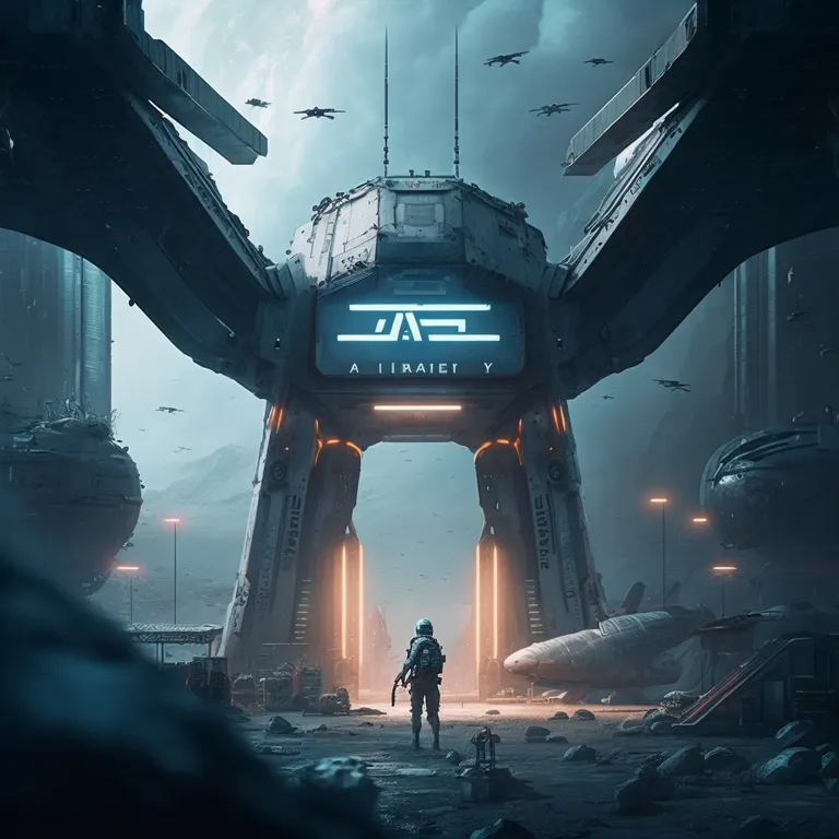 a man standing in front of a giant robot. sky, cloud, flash photography, cg artwork, snow, city, darkness, freezing, midnight, electric blue
