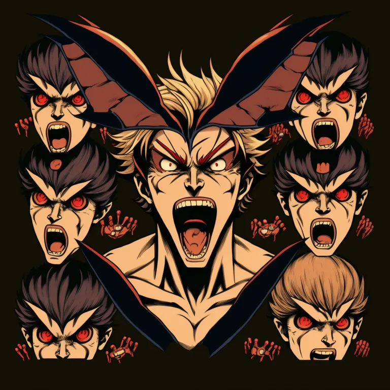 a group of anime characters with their mouths open. cartoon, mammal, gesture, art, fictional character, event, fiction, graphics, carmine, symmetry