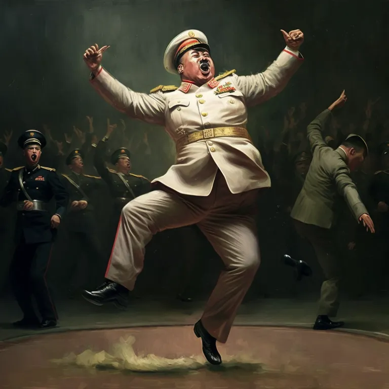 a painting of a man in a military uniform. footwear, dance, artist, performing arts, entertainment, music, choreography, dancing shoe, fashion design, event