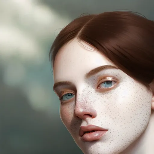 a digital painting of a woman with freckles on her face