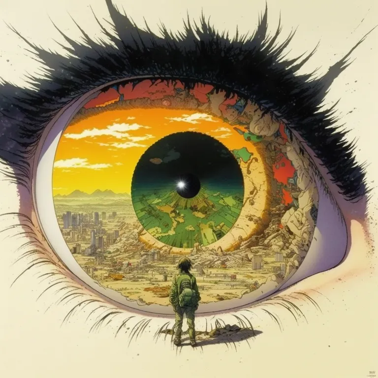 a man standing in front of a giant eye