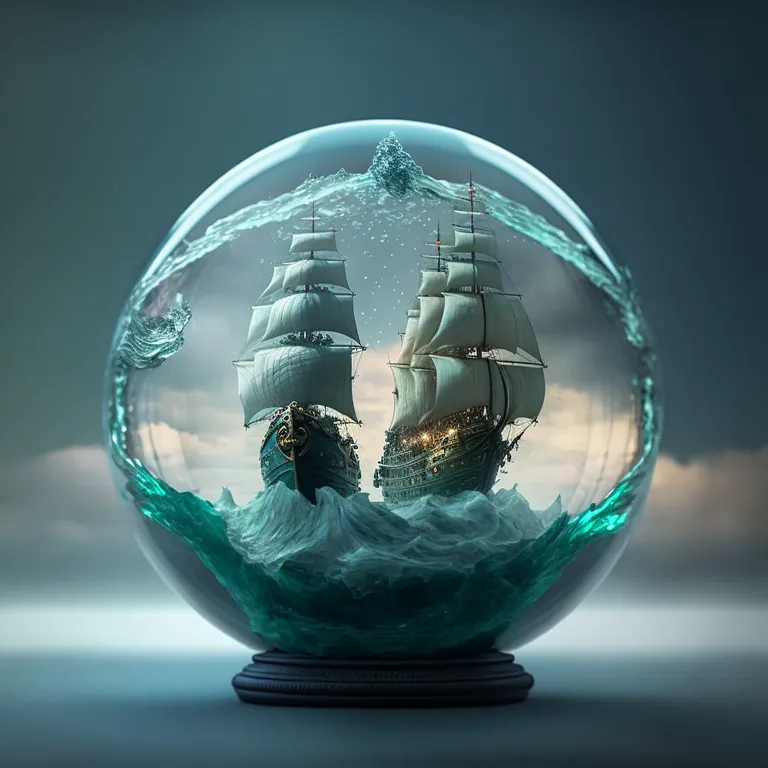 a glass ball with a ship inside of it
