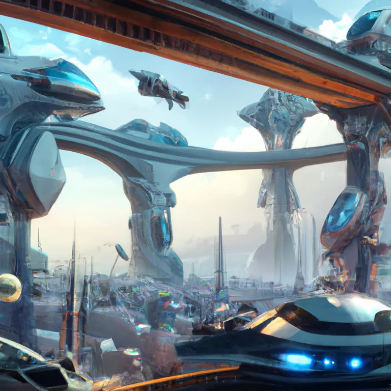 a futuristic city with a futuristic car in the foreground