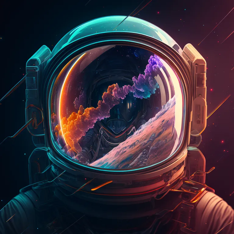 a man in a space suit with a colorful background