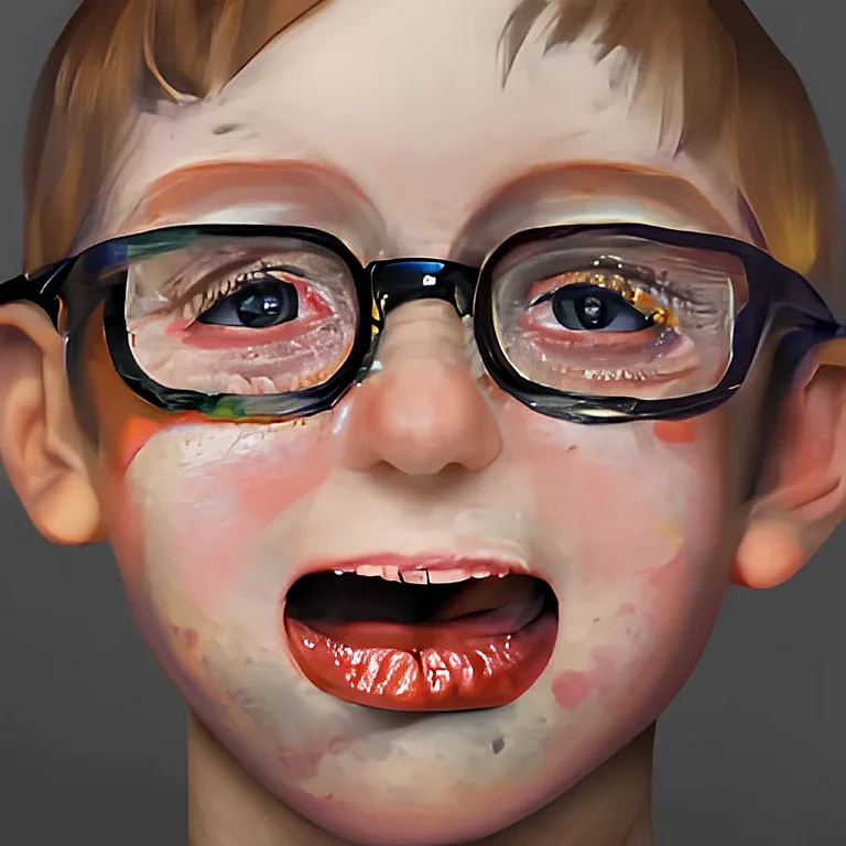 a painting of a young boy wearing glasses