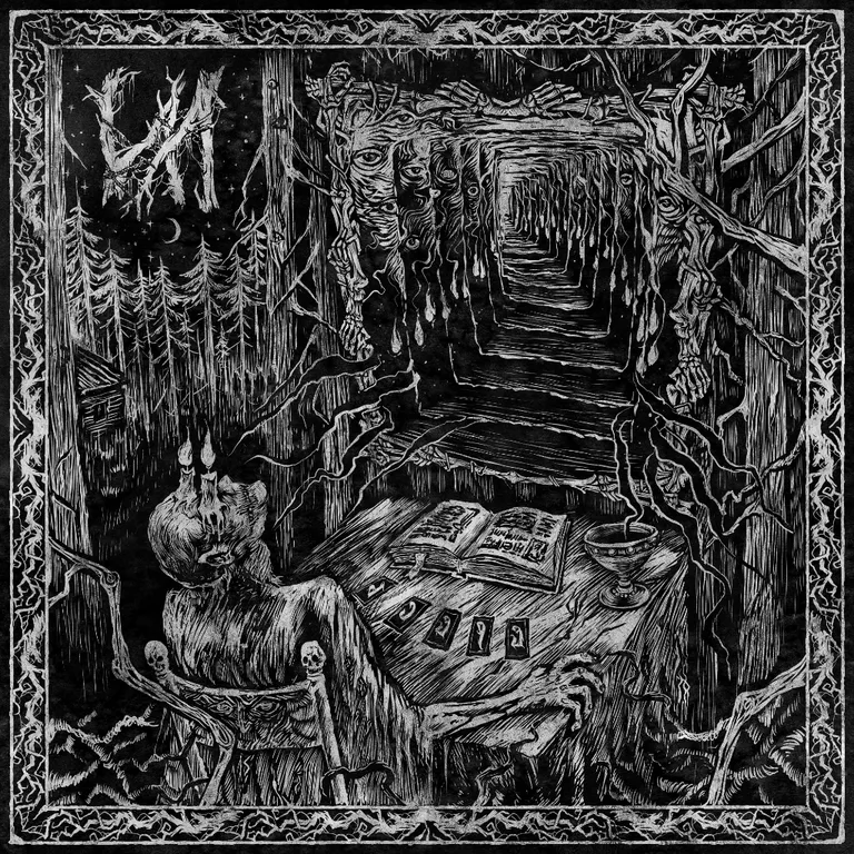 a drawing of a table in a dark room