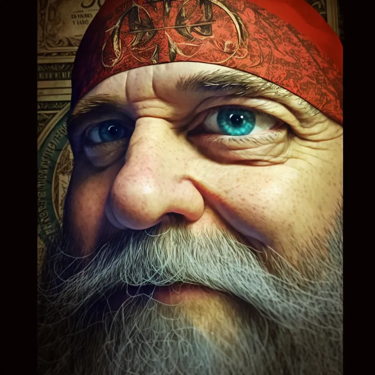 a close up of a man with a beard and blue eyes