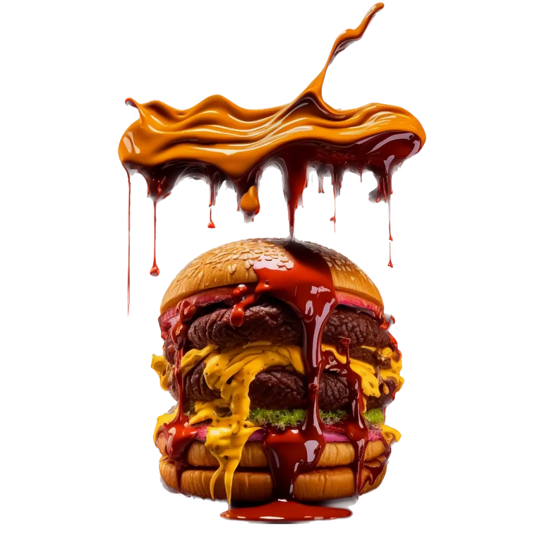 a giant cheeseburger covered in melted chocolate