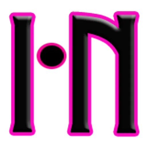 a black and pink logo with the letter m