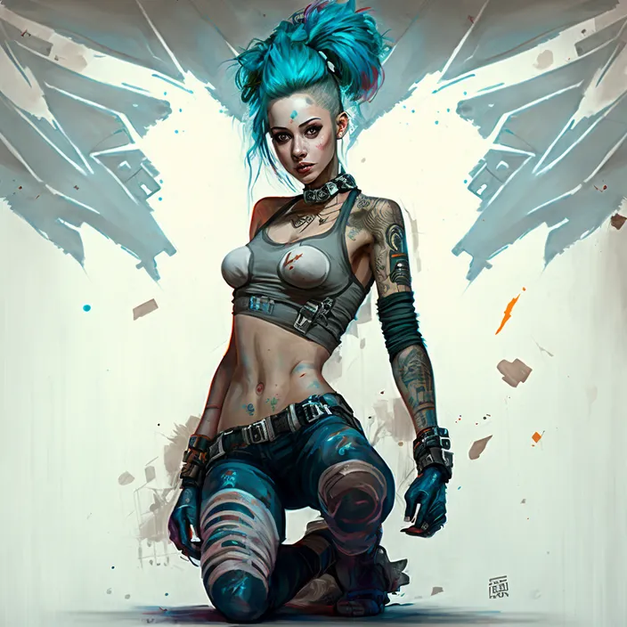 a painting of a woman with blue hair