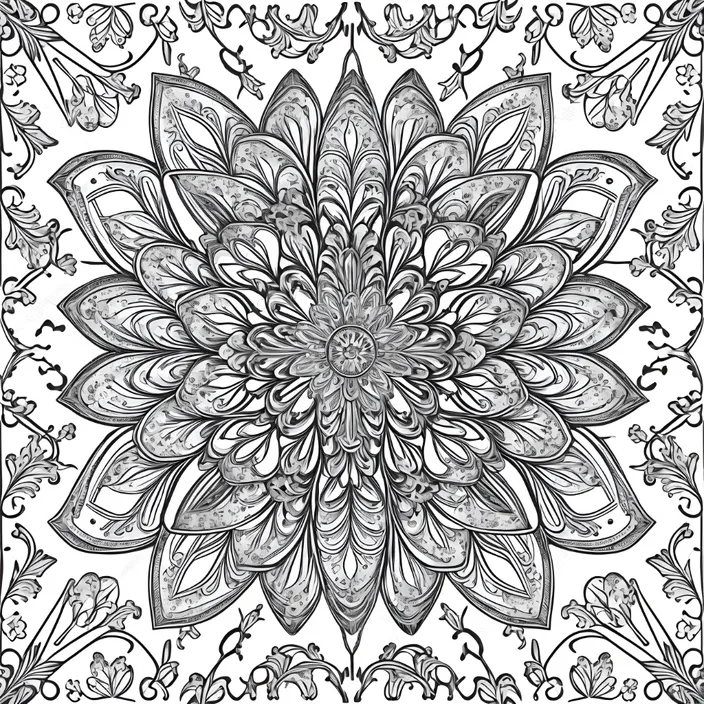 a black and white drawing of a flower