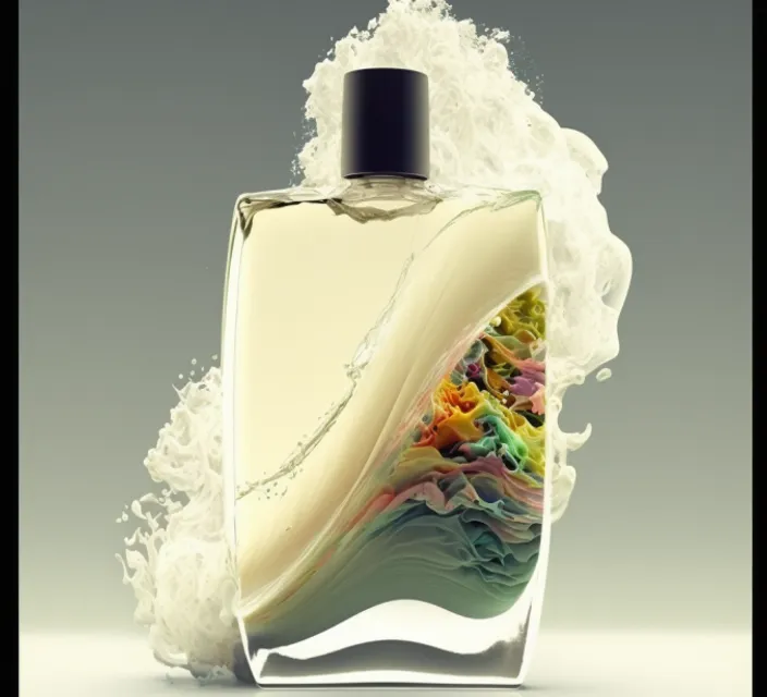 a bottle of liquid with a wave on it