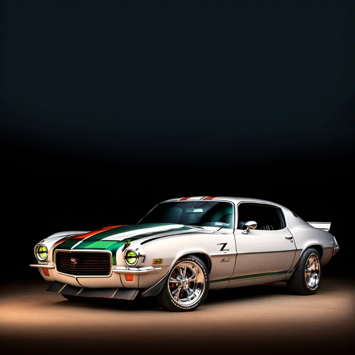 a white car with a green and red stripe on it