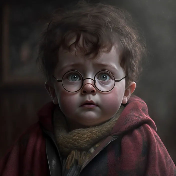 a young boy wearing glasses and a red coat