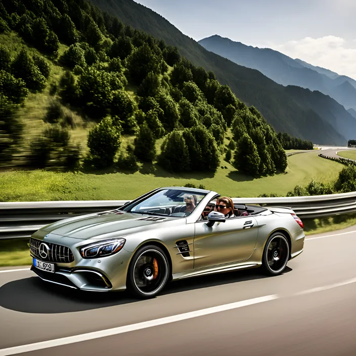 a silver convertible car driving down a road