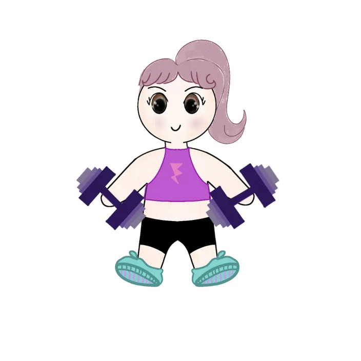 a cartoon of a girl holding a pair of dumbbells
