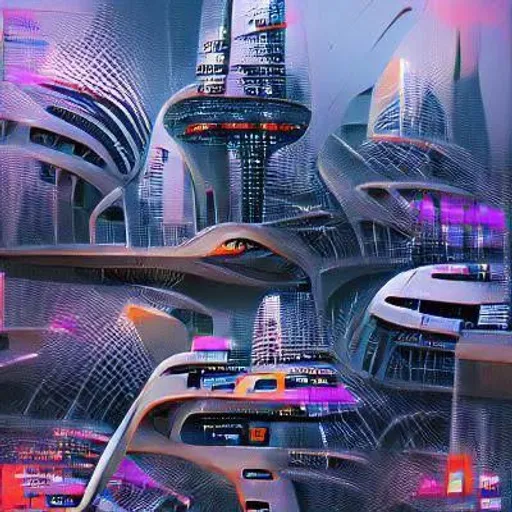 a futuristic city with tall buildings and futuristic lights
