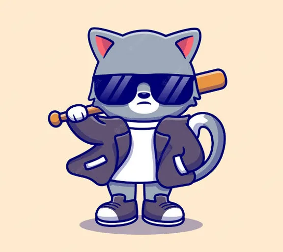 a cartoon cat wearing sunglasses and holding a baseball bat