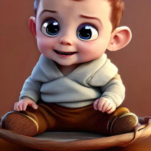 a digital painting of a baby boy with large eyes. edit the eyes to be larger and more prominent