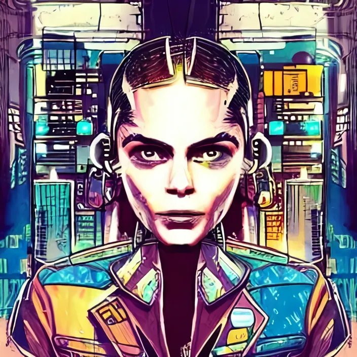 a digital painting of a woman in a futuristic city
