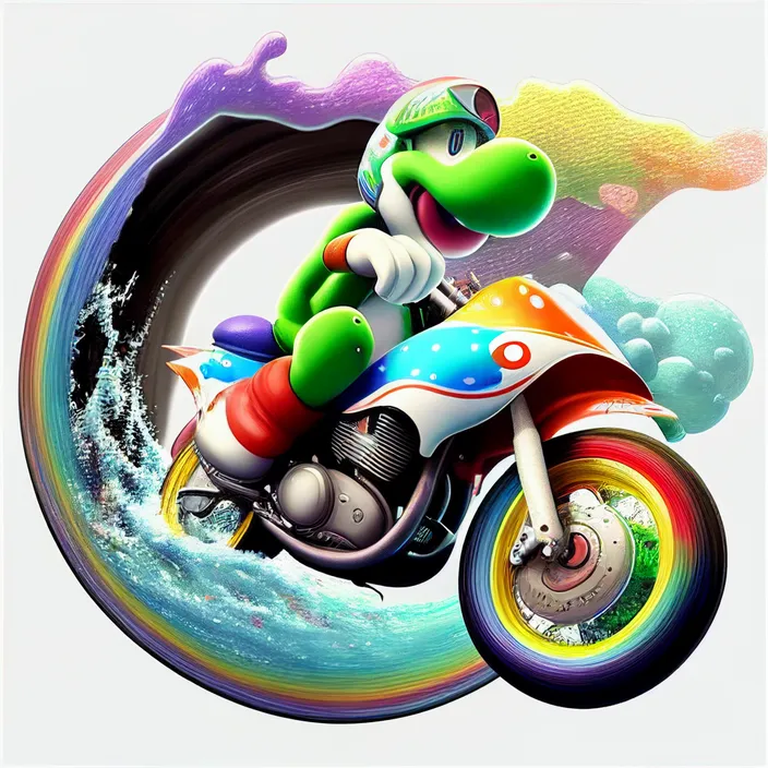 a person riding a motorcycle with a rainbow in the background