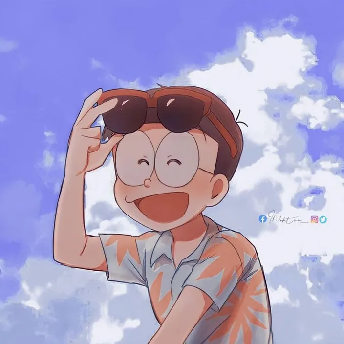 a boy with sunglasses on his head and a sky in the background