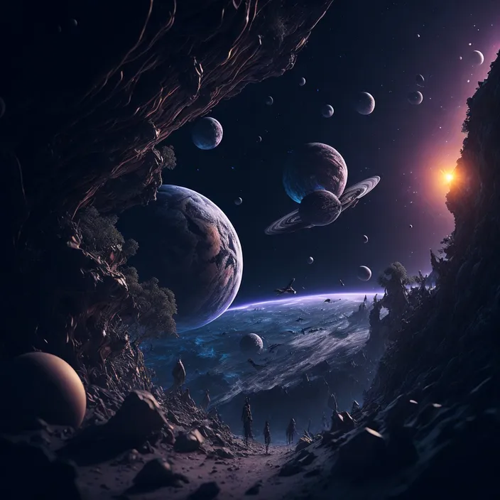 a space scene with planets and stars in the background