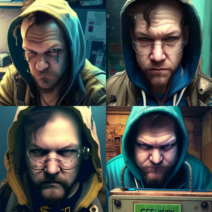 a series of photos of a man with glasses and a hoodie