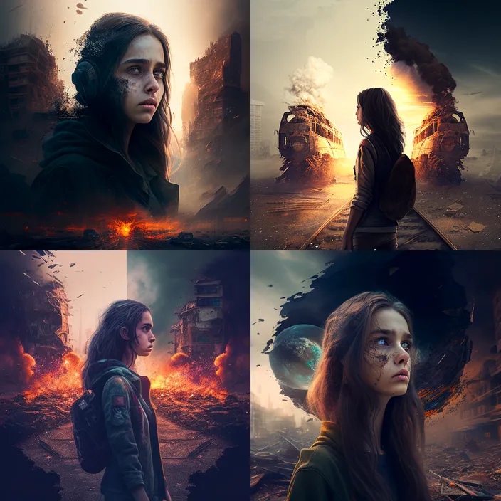 a series of photoshopped images of a woman standing in front of a train