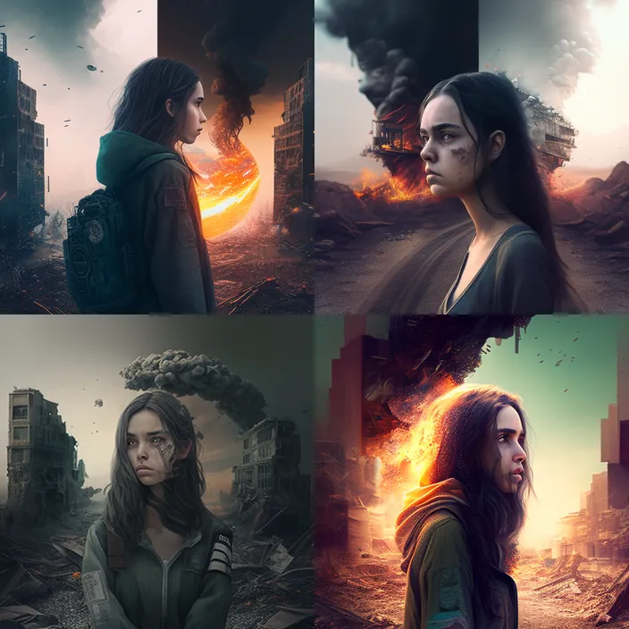 a series of photoshopped images of a woman standing in front of a city