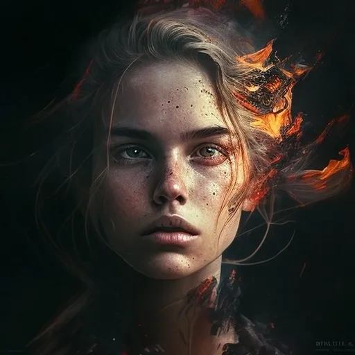 a beautiful woman with fire on her face
