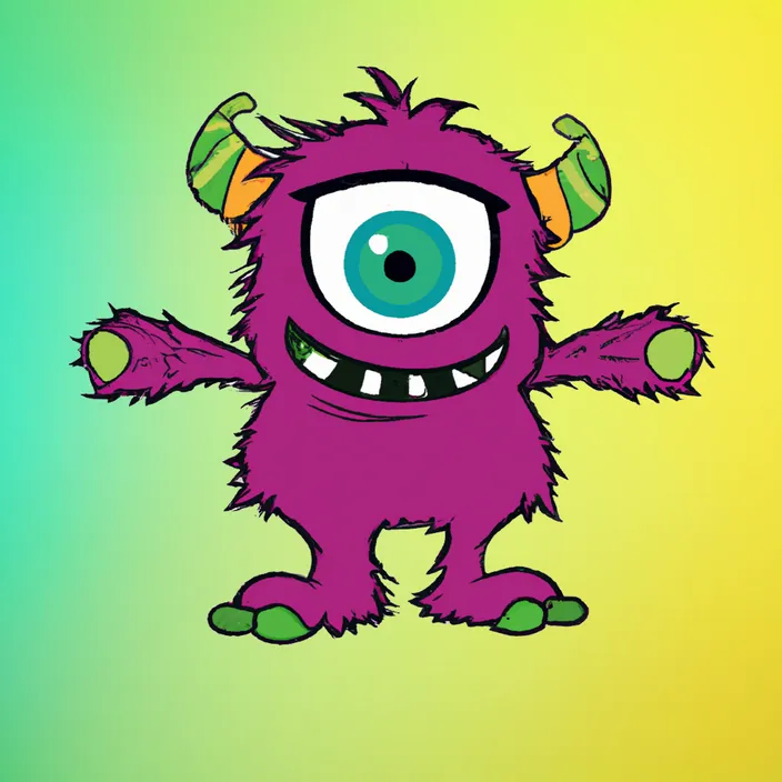 a purple monster with horns and big eyes