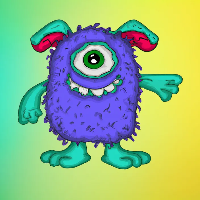 a blue monster with a green eye and a red nose