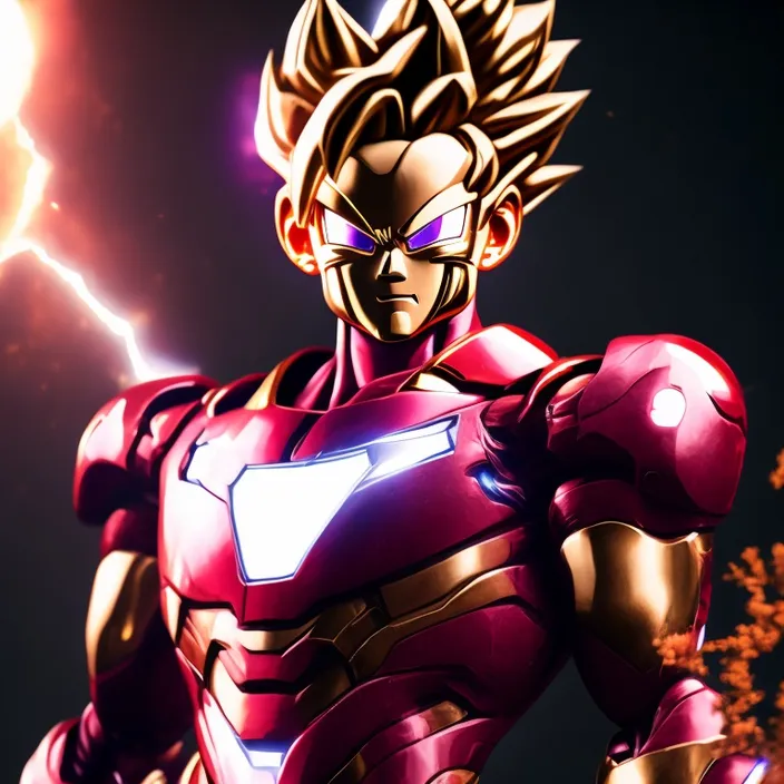 a man in a suit with a lightning bolt in the background
