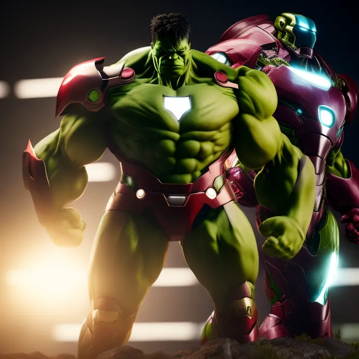 an animated image of a hulk and iron man