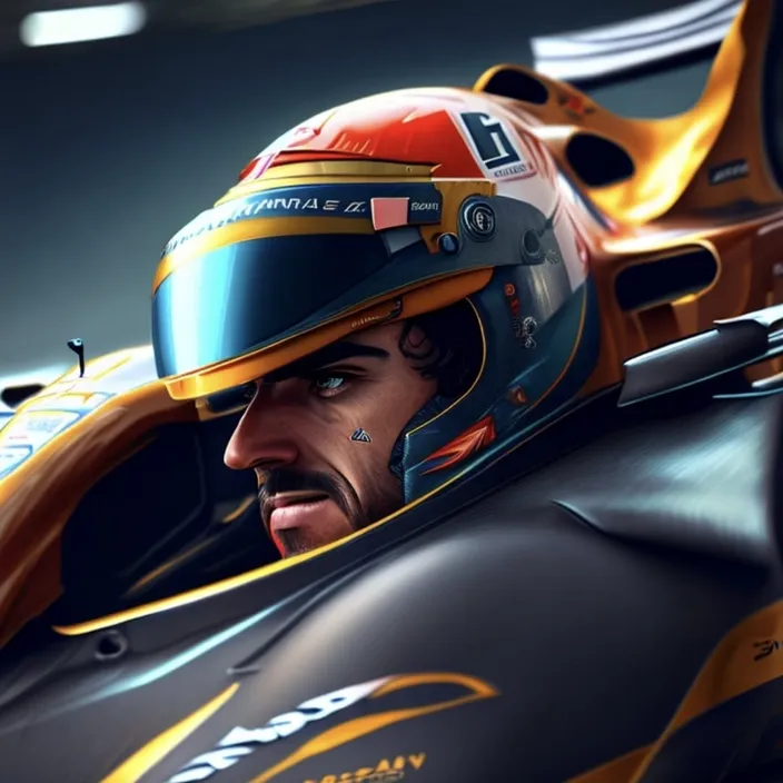 a painting of a man in a racing car
