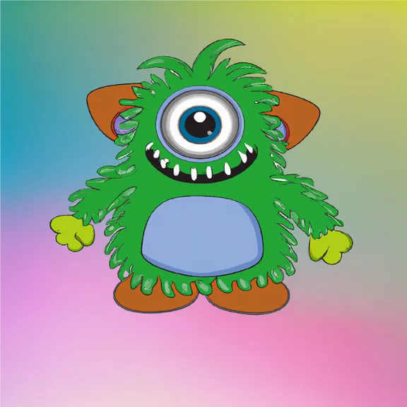 a green monster with big eyes and big teeth