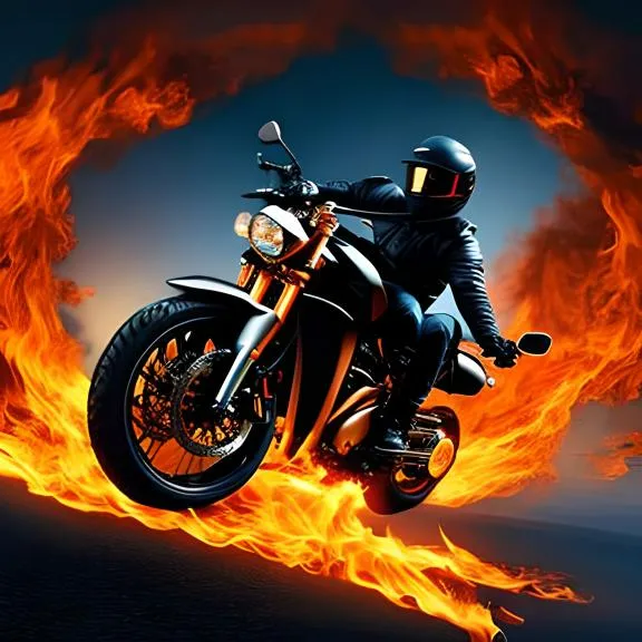 a man riding a motorcycle on top of a fire