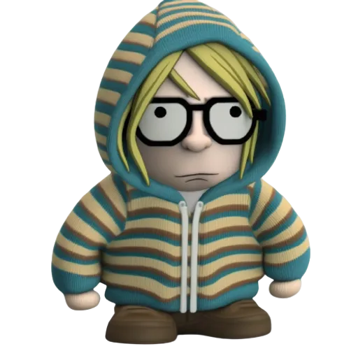 a cartoon character with glasses and a hoodie, made to look like Kurt Cobain when he was 15 years old. Make Kurt cobain teen 15 year old