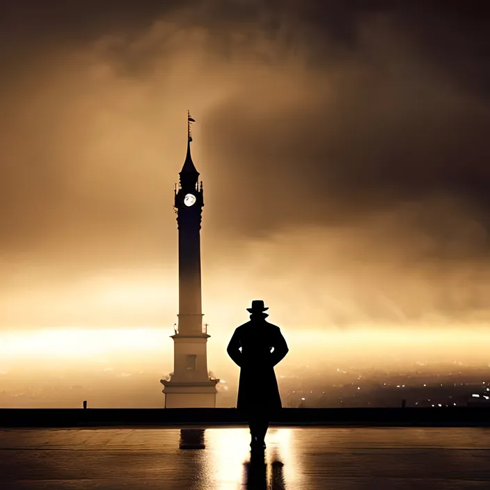 a man standing in front of a psychedelic mushroom. replace clock tower with a mushroom