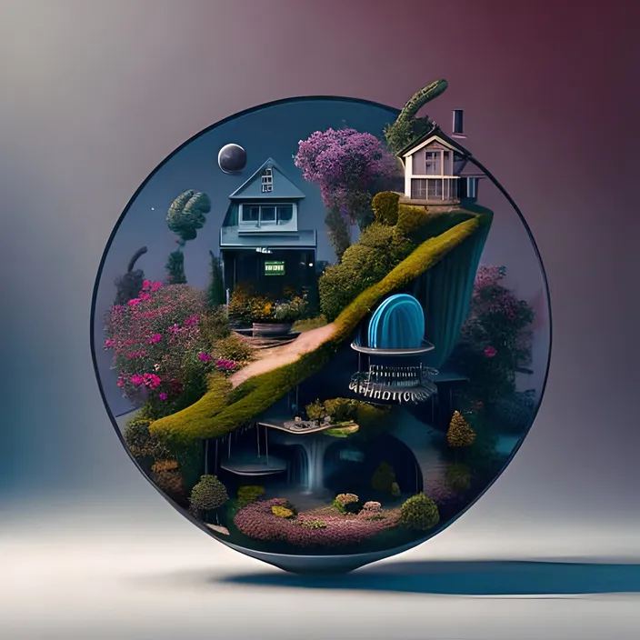 a picture of a house in a glass bowl