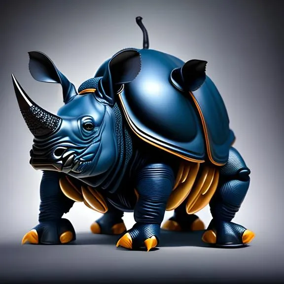 a blue rhinoceros with a gold horn